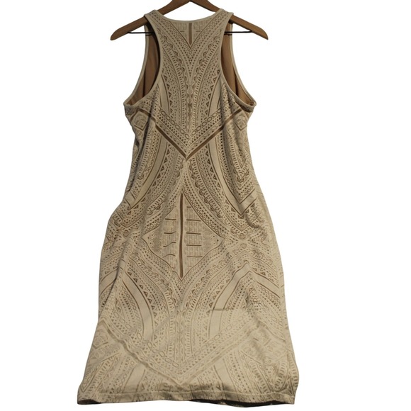 Beige Sleeveless Midi Dress Geometric Pattern Casual Party Cocktail - Picture 2 of 4
